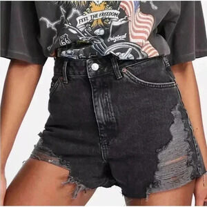 Topshop Black High Rise Waisted Denim Distressed Frayed Shorts Women’s Size 6